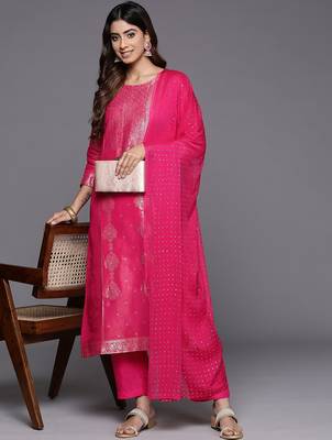Ethnic Motifs Jacquard Kurta with Palazzos & Dupatta 1