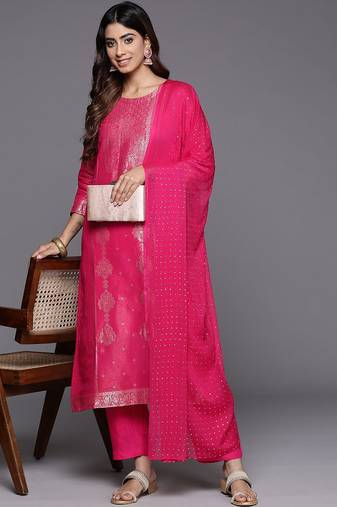 Ethnic Motifs Jacquard Kurta with Palazzos & Dupatta