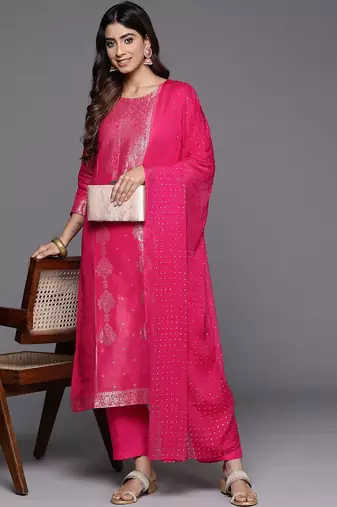 Ethnic Motifs Jacquard Kurta with Palazzos & Dupatta
