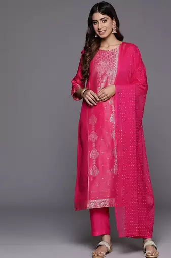 Ethnic Motifs Jacquard Kurta with Palazzos & Dupatta