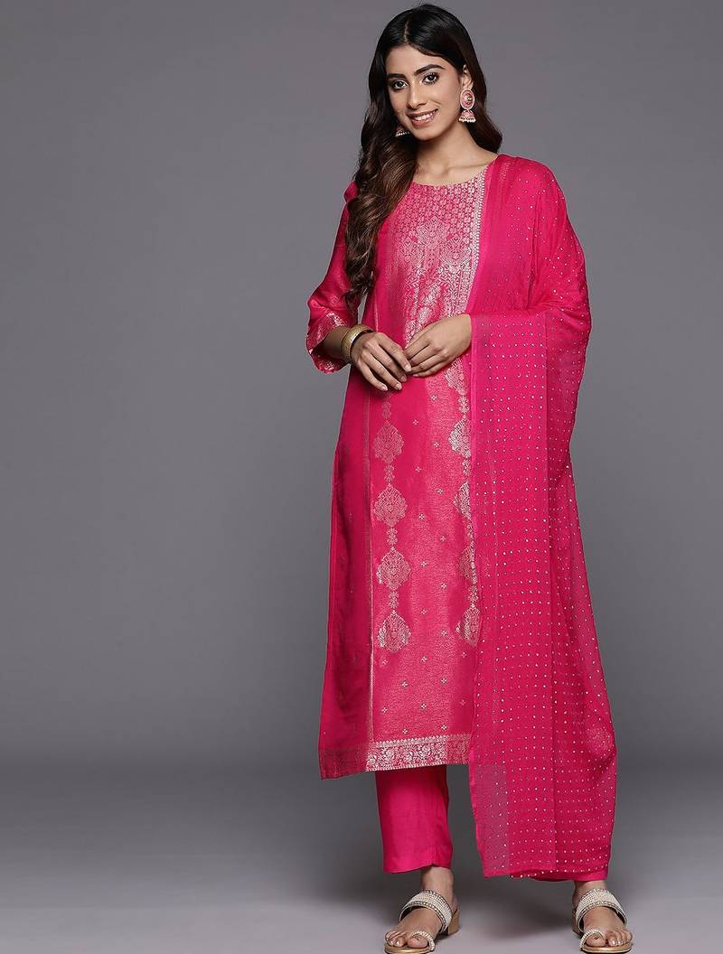 Ethnic Motifs Jacquard Kurta with Palazzos & Dupatta