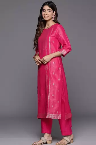 Ethnic Motifs Jacquard Kurta with Palazzos & Dupatta