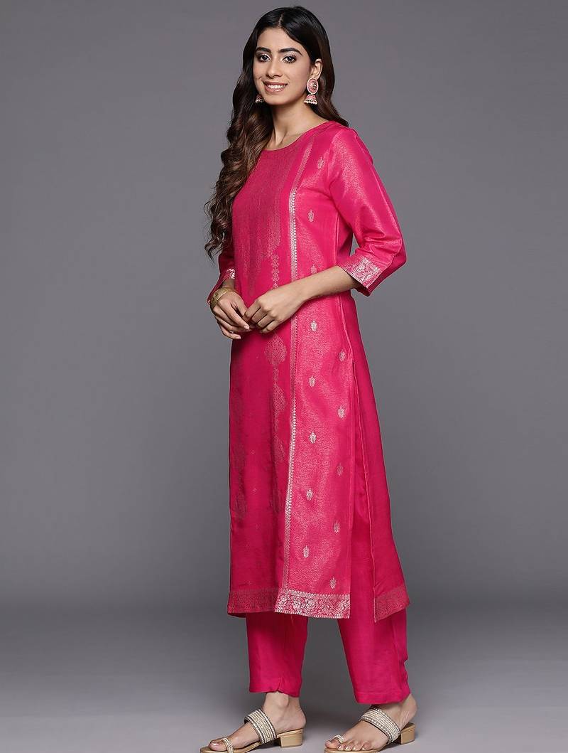 Ethnic Motifs Jacquard Kurta with Palazzos & Dupatta
