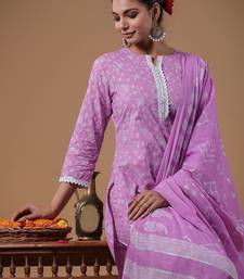 Women Lavender & White Floral Printed Gotta Patti Kurta with Palazzos & Dupatta