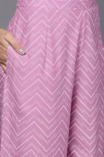 Women Lavender & White Floral Printed Gotta Patti Kurta with Palazzos & Dupatta