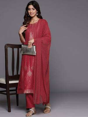 Ethnic Motifs Jacquard Kurta with Trousers & Dupatta 1