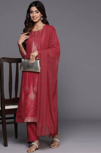 Ethnic Motifs Jacquard Kurta with Trousers & Dupatta