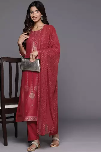 Ethnic Motifs Jacquard Kurta with Trousers & Dupatta