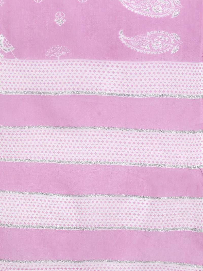 Women Lavender & White Floral Printed Gotta Patti Kurta with Palazzos & Dupatta