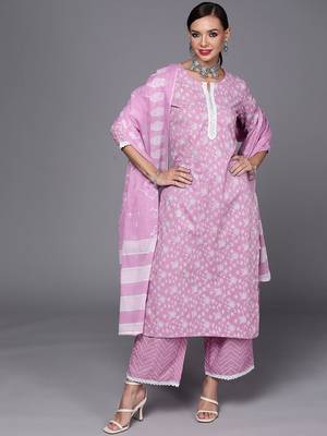 Women Lavender & White Floral Printed Gotta Patti Kurta with Palazzos & Dupatta 1