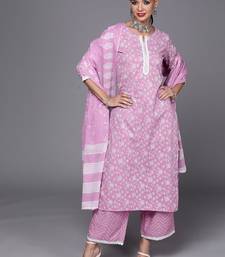 Women Lavender & White Floral Printed Gotta Patti Kurta with Palazzos & Dupatta