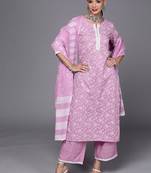Women Lavender & White Floral Printed Gotta Patti Kurta with Palazzos & Dupatta