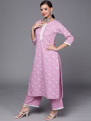 Women Lavender & White Floral Printed Gotta Patti Kurta with Palazzos & Dupatta 7