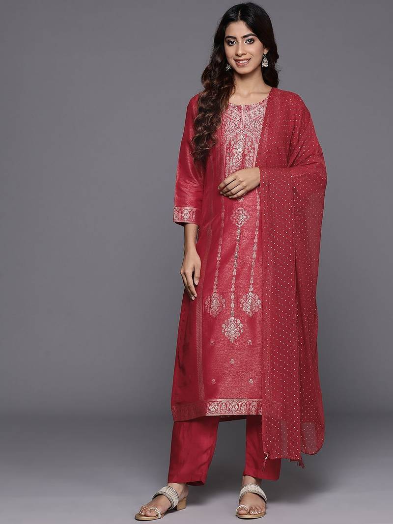Ethnic Motifs Jacquard Kurta with Trousers & Dupatta