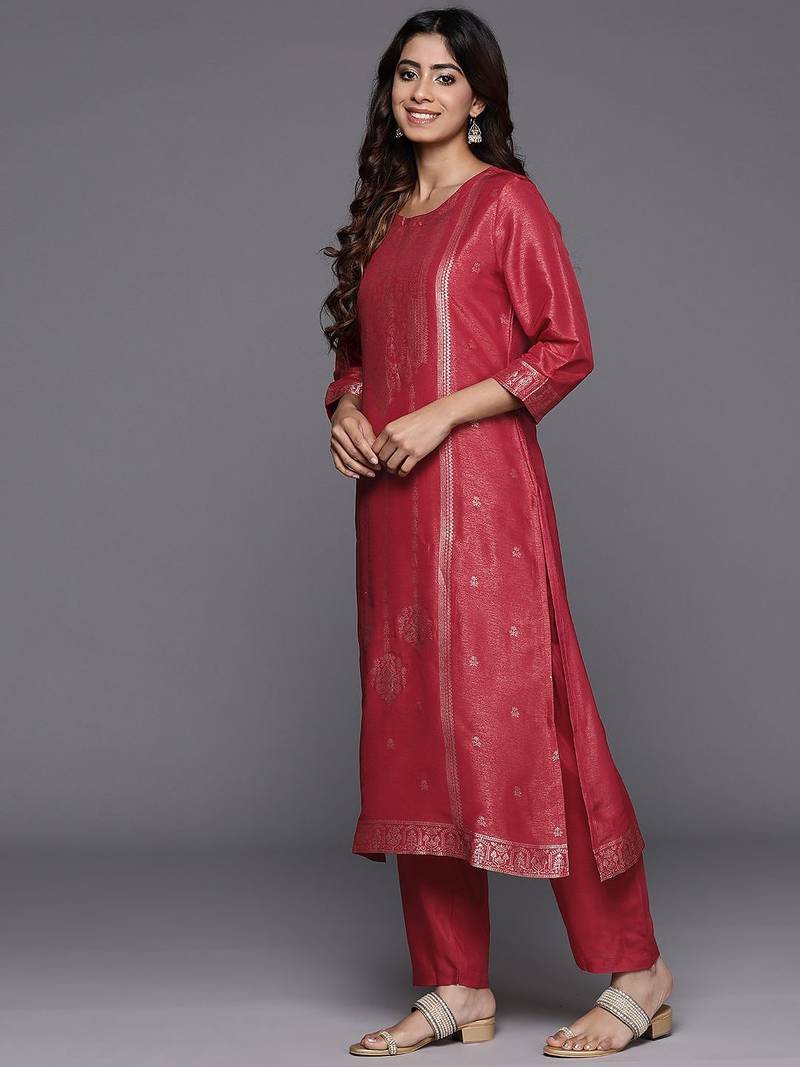 Ethnic Motifs Jacquard Kurta with Trousers & Dupatta
