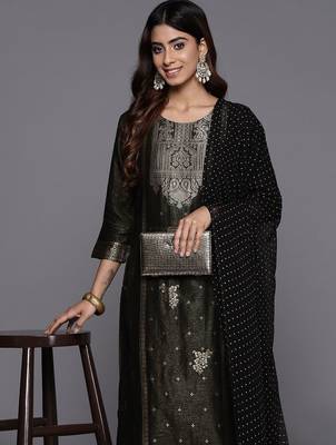 Women Woven Design Regular Kurta with Trousers & With Dupatta 2