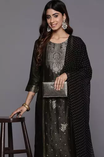 Women Woven Design Regular Kurta with Trousers & With Dupatta