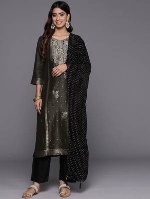 Women Woven Design Regular Kurta with Trousers & With Dupatta 1
