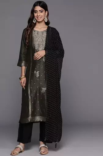 Women Woven Design Regular Kurta with Trousers & With Dupatta
