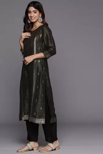 Women Woven Design Regular Kurta with Trousers & With Dupatta