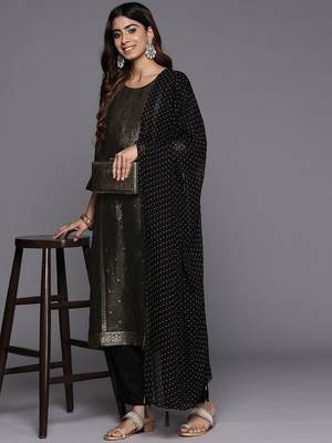 Women Woven Design Regular Kurta with Trousers & With Dupatta 8