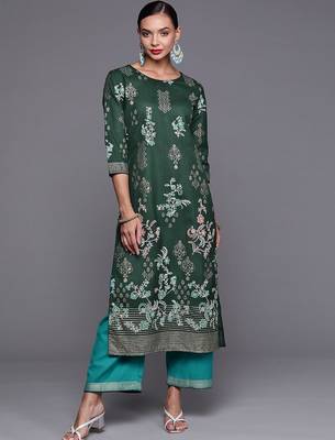 Women Green Ethnic Motifs Printed Kurta with Palazzos 1