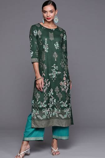 Women Green Ethnic Motifs Printed Kurta with Palazzos