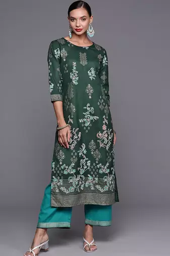 Women Green Ethnic Motifs Printed Kurta with Palazzos