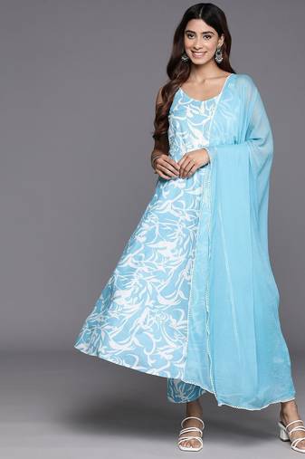 Floral Printed Pure Cotton Kurta with Trousers & Dupatta
