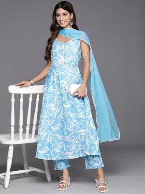 Floral Printed Pure Cotton Kurta with Trousers & Dupatta 8