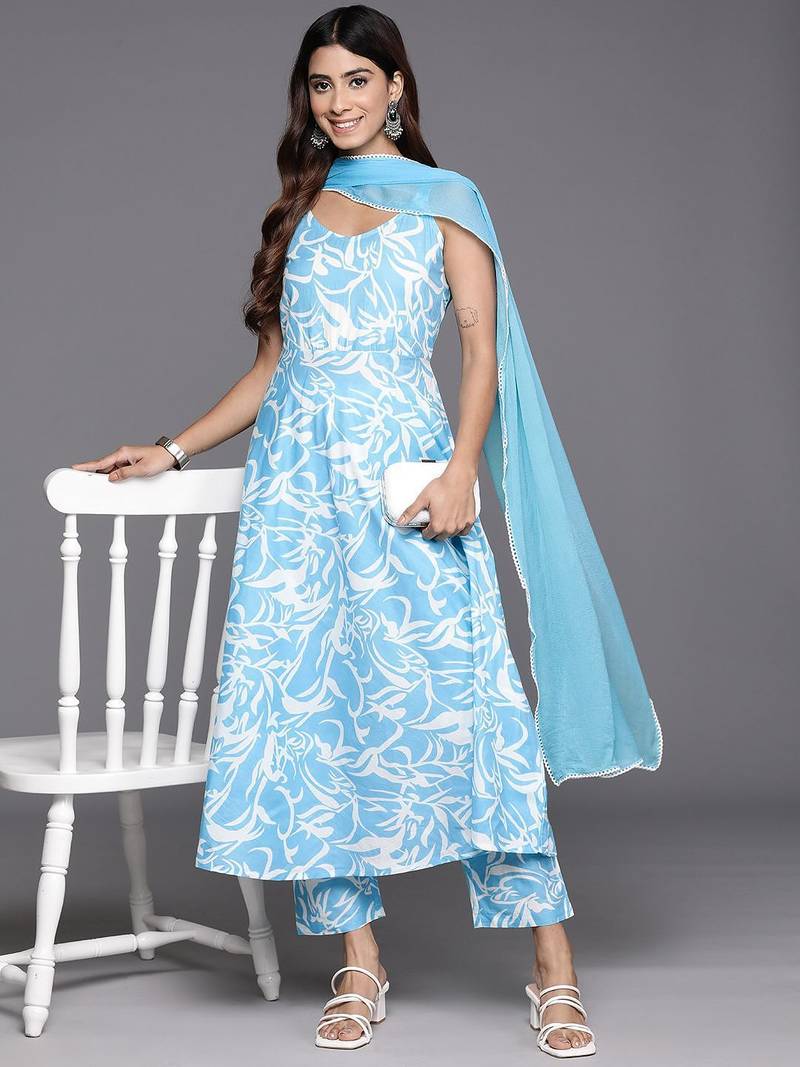 Floral Printed Pure Cotton Kurta with Trousers & Dupatta