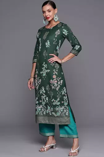 Women Green Ethnic Motifs Printed Kurta with Palazzos