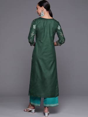 Women Green Ethnic Motifs Printed Kurta with Palazzos 5