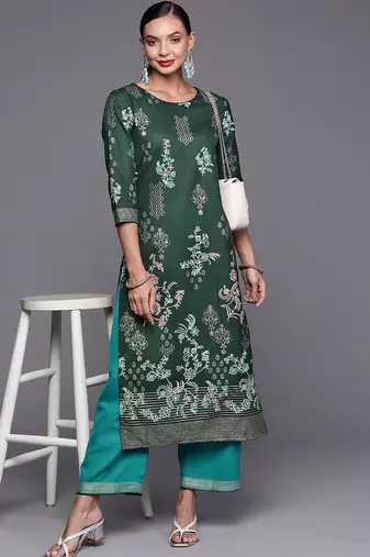 Women Green Ethnic Motifs Printed Kurta with Palazzos
