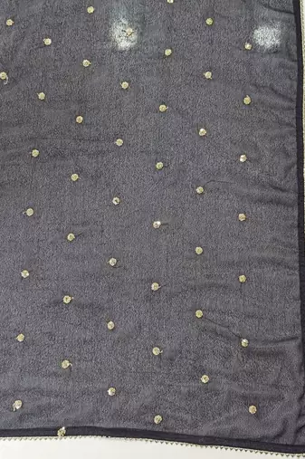 Black Gotta Patti Floral Embroidered V-Neck Empire Kurta With Trousers & Dupatta