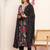 Black Gotta Patti Floral Embroidered V-Neck Empire Kurta With Trousers & Dupatta
