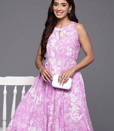 Floral Printed Keyhole Neck Pure Cotton Anarkali Kurta with Palazzos