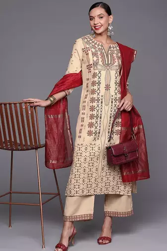 Women Yellow & Red Ethnic Motifs Printed Kurta with Palazzos & With Dupatta