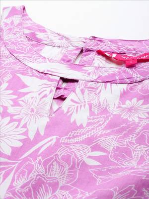 Floral Printed Keyhole Neck Pure Cotton Anarkali Kurta with Palazzos 3
