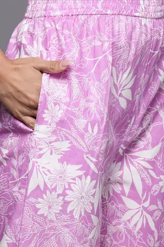 Floral Printed Keyhole Neck Pure Cotton Anarkali Kurta with Palazzos