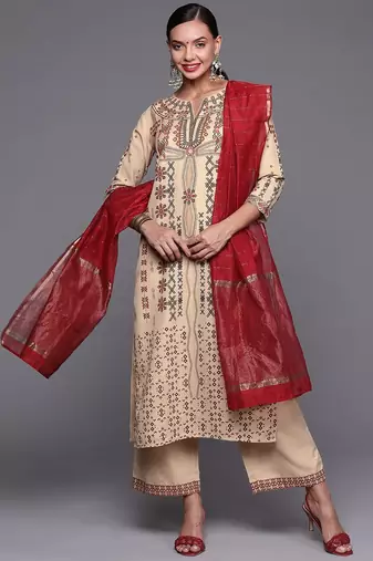 Women Yellow & Red Ethnic Motifs Printed Kurta with Palazzos & With Dupatta