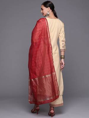 Women Yellow & Red Ethnic Motifs Printed Kurta with Palazzos & With Dupatta 6
