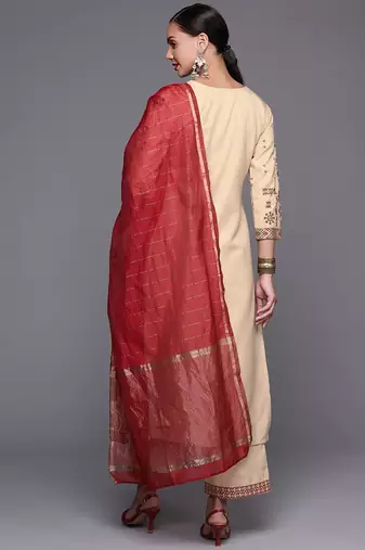 Women Yellow & Red Ethnic Motifs Printed Kurta with Palazzos & With Dupatta