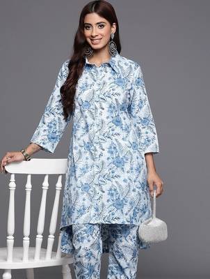 Floral Printed Pure Cotton Kurta with Trousers 1