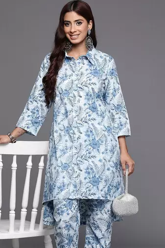 Floral Printed Pure Cotton Kurta with Trousers