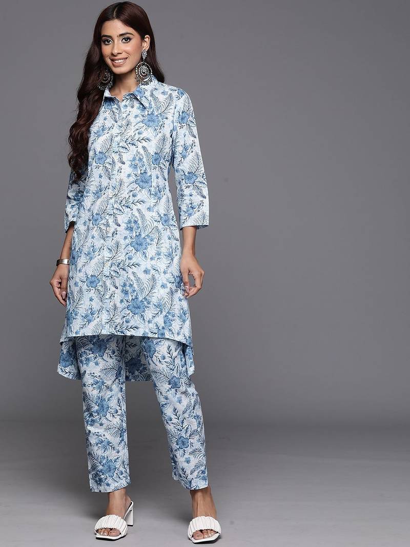 Floral Printed Pure Cotton Kurta with Trousers