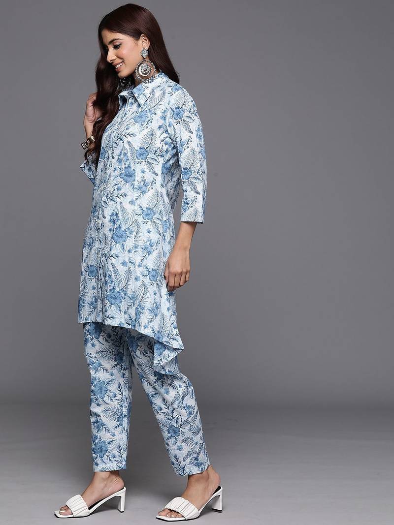 Floral Printed Pure Cotton Kurta with Trousers