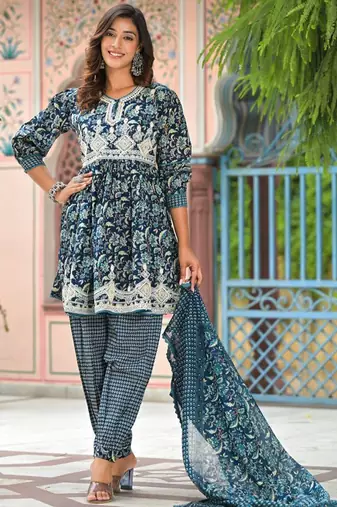 Printed Dori Embroidered Flared Kurta With Sharara & Dupatta