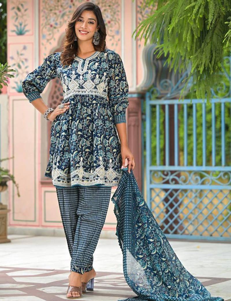 Printed Dori Embroidered Flared Kurta With Sharara & Dupatta