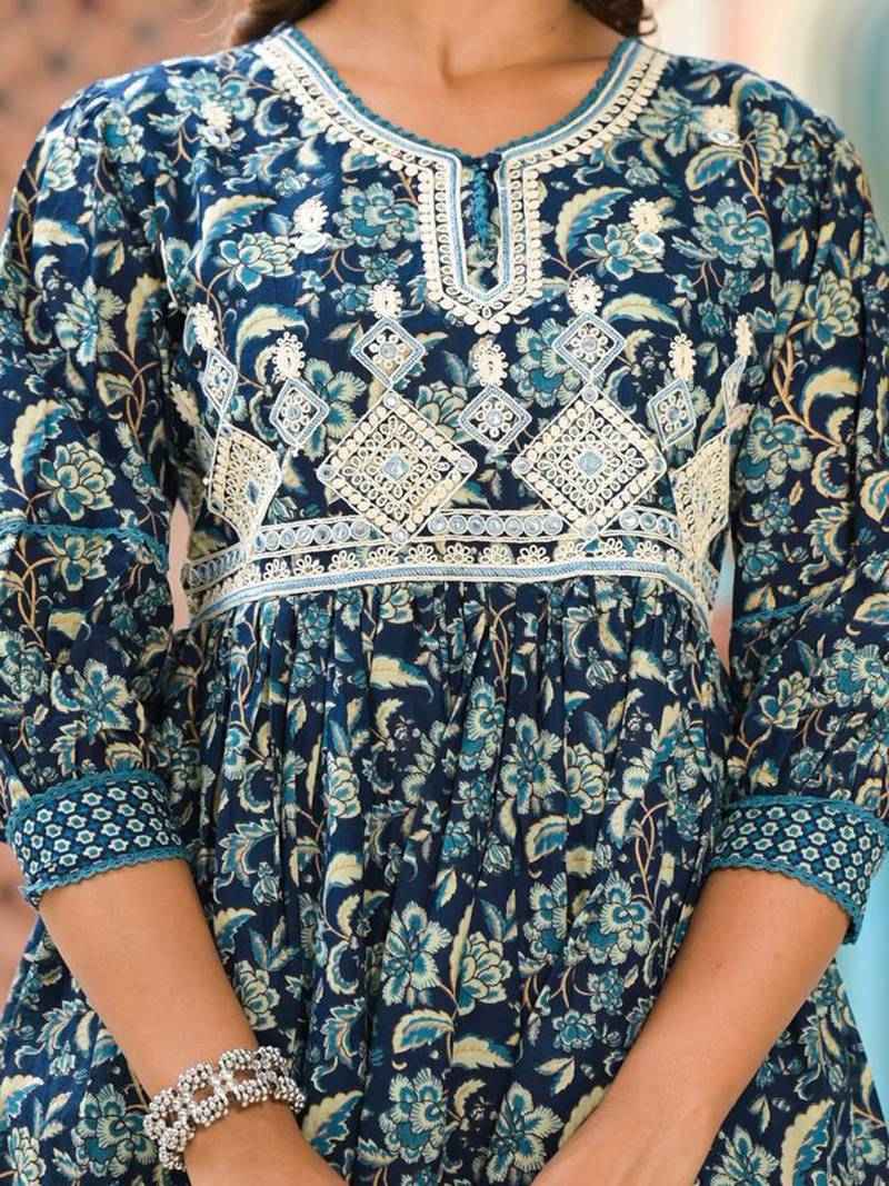 Printed Dori Embroidered Flared Kurta With Sharara & Dupatta